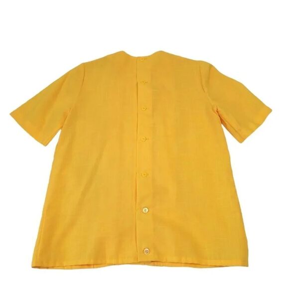 Vintage 70's 80's Sunshine Yellow Pleated Button Down Back Blouse Size Small - Picture 6 of 11